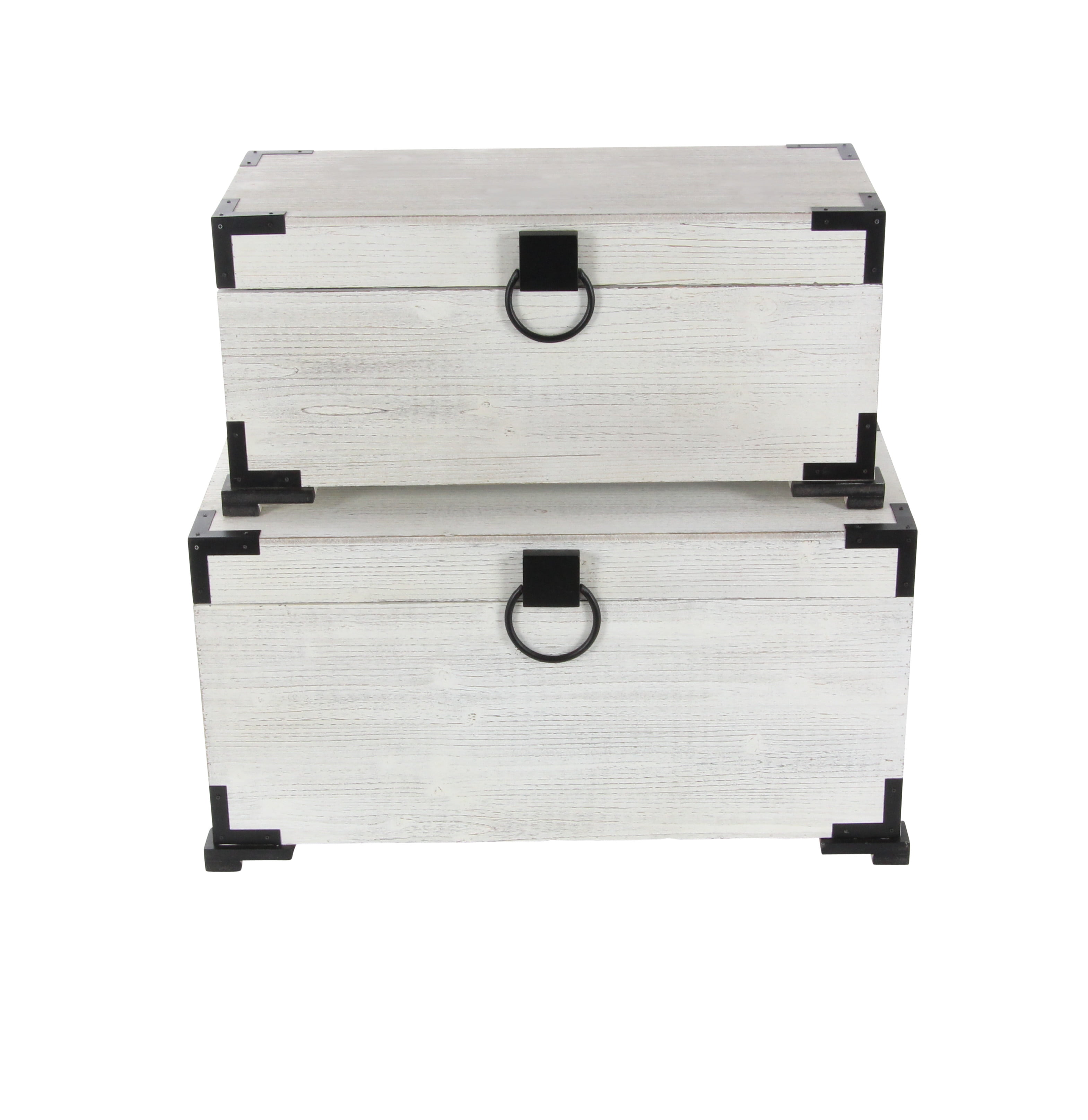 DecMode Wood Farmhouse Trunks, White, 31"W Set of 2 Pieces