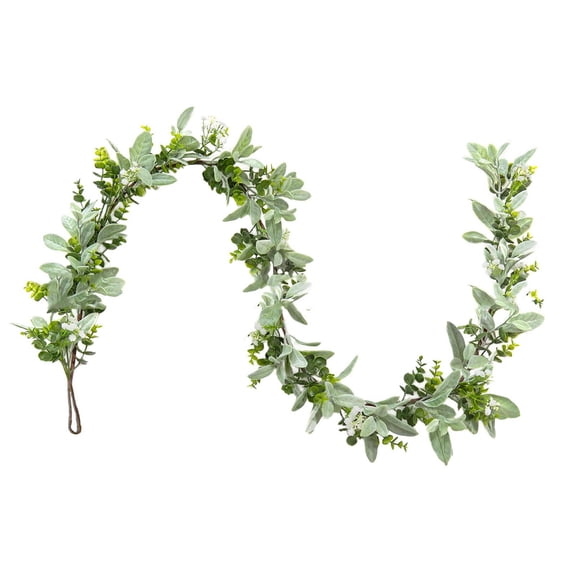 6FT Easter Artificial Lamb's Ear & Floral Vine Garland, Flexible Green Rattan Spring Decor for Mantel, Stair & Holiday Home Decor