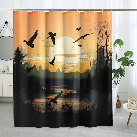 Rustic Wild Ducks Shower Curtain Hunting Country Woodland Shower Curtains Vintage Farmhouse Cabin Themed Bathroom Decor Polyester Fabric-72" x 72"
