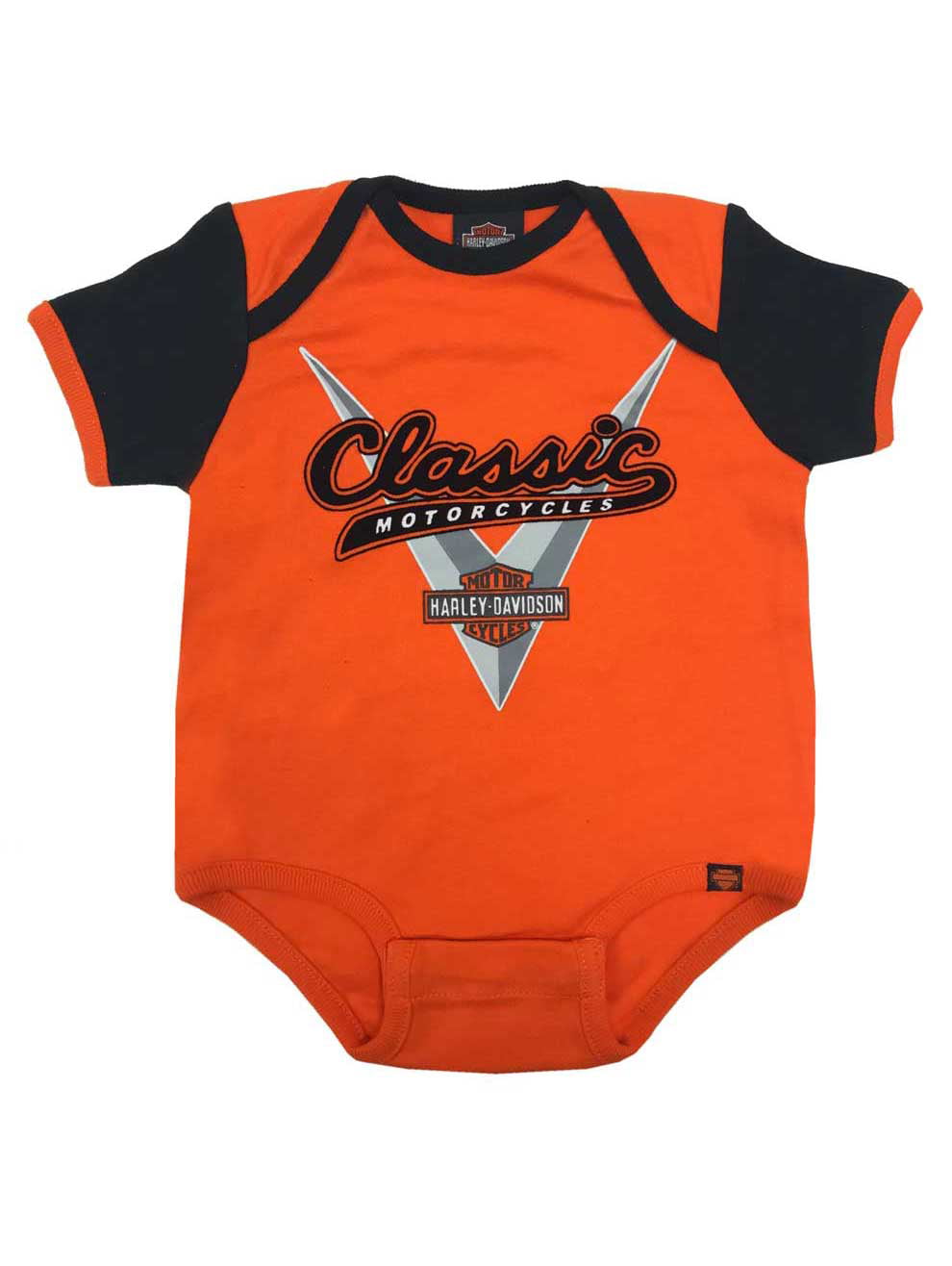 24M Orange Harley-Davidson Baby Boys' Classic Colorblocked Infant Creeper 