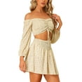 thumbnail image 4 of INSPIRE CHIC 2 Piece Outfit for Women's Floral One Shoulder Crop Top and Skirt M Light Yellow, 4 of 5