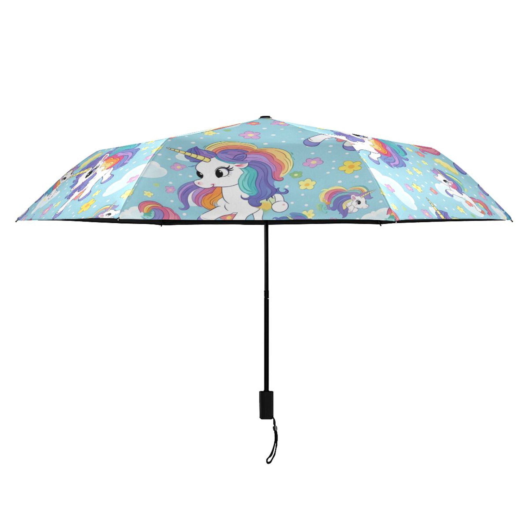 Cute Unicorns Compact Folding Umbrella for Rain Windproof Travel Umbrella UPF 50+ Lightweight Packable Arc Size