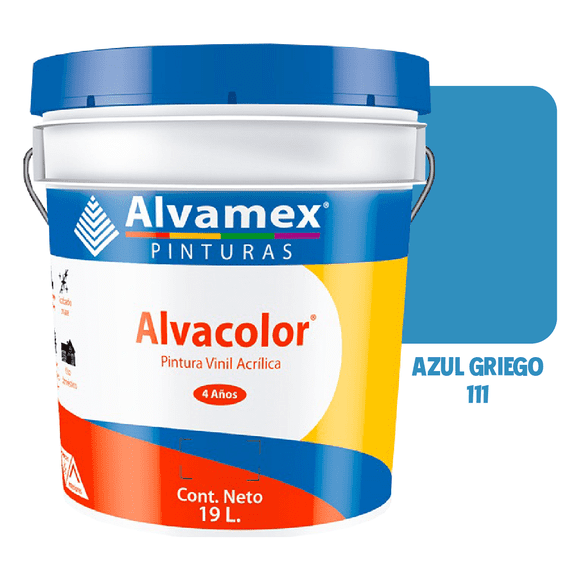 Pintura Vinílica Alvamex Alvacolor Azul Griego 19L Interior y Exterior 4 Años