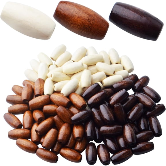 Oval Wood Beads,120pcs Natural Wooden Beads Hair Wood Beads Wooden Loose Bead Spacers for Jewelry Making DIY Bracelet Necklace Hair Crafts,3 Colors