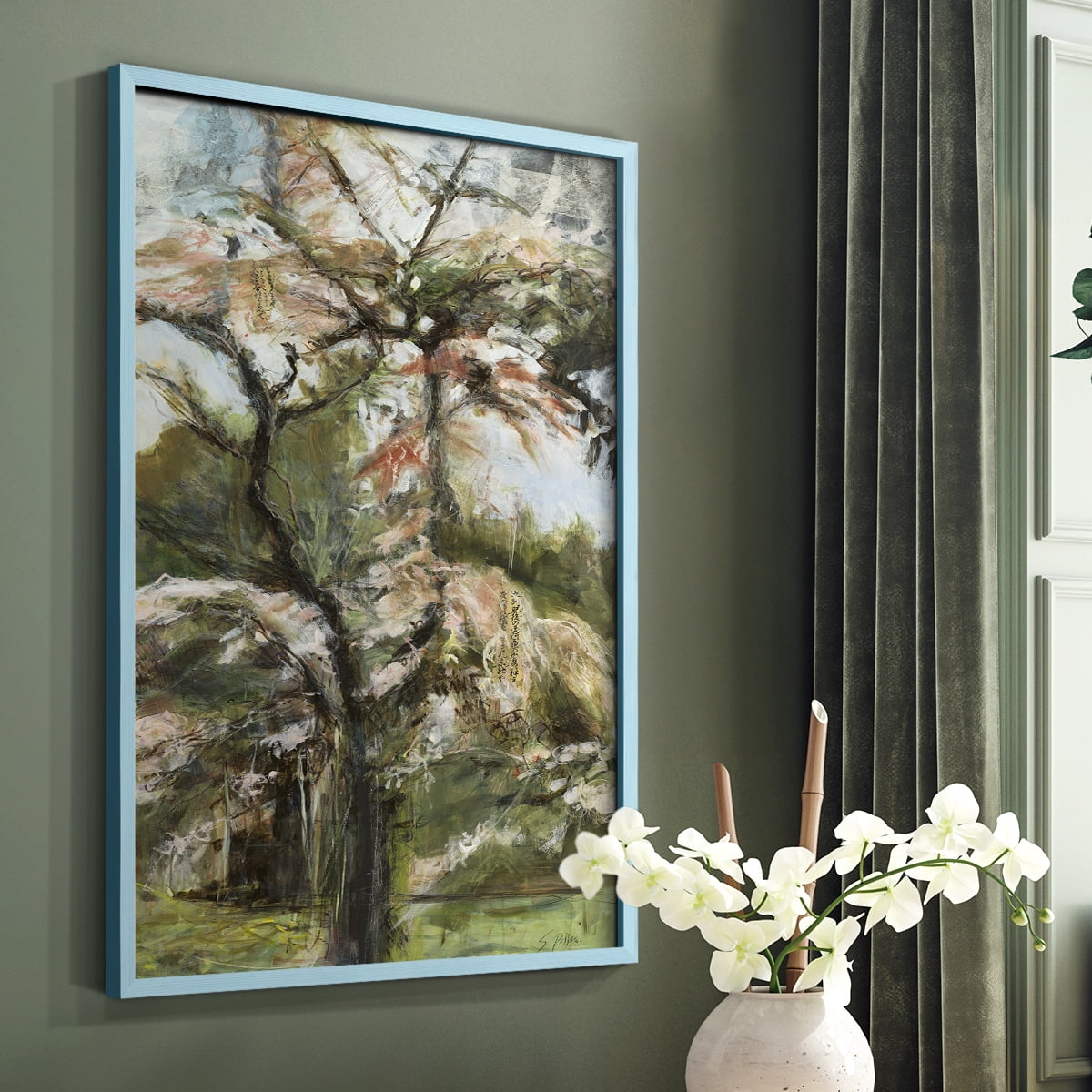 Haven Framed Print in Blue Solid Wood Framed Print No Nail Hanging