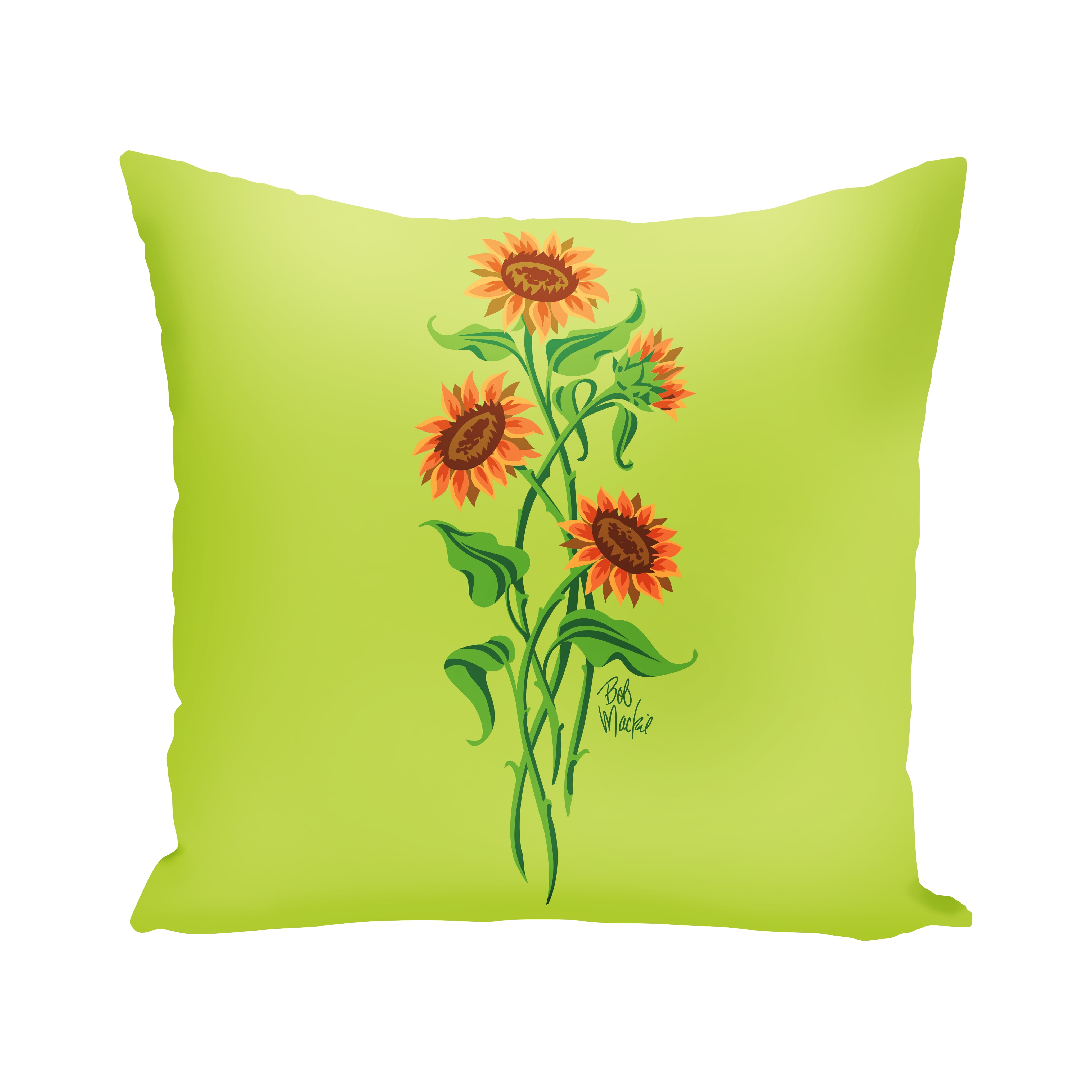 Sunflowers Green 18"x18" IndoorOutdoor Decorative Throw Pillow
