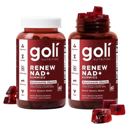 Goli Renew NAD+ Liquid-Center Vegan Gummies, Nicotinamide Riboside, 120 Ct