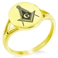 thumbnail image 1 of Stainless Steel Freemasons Masonic Royal Compass Minimalist Oval Top Polished Statement Signet Ring, 1 of 1