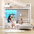 thumbnail image 6 of Mabor Metal Bunk Bed Twin Over Twin Size with Desk L-Shaped Bunk Bed Charging Station & LED Lights, Twin Size Loft Bed Frame with Storage Shelves and Drawers, Safety Guardrail and Ladder, White, 6 of 9