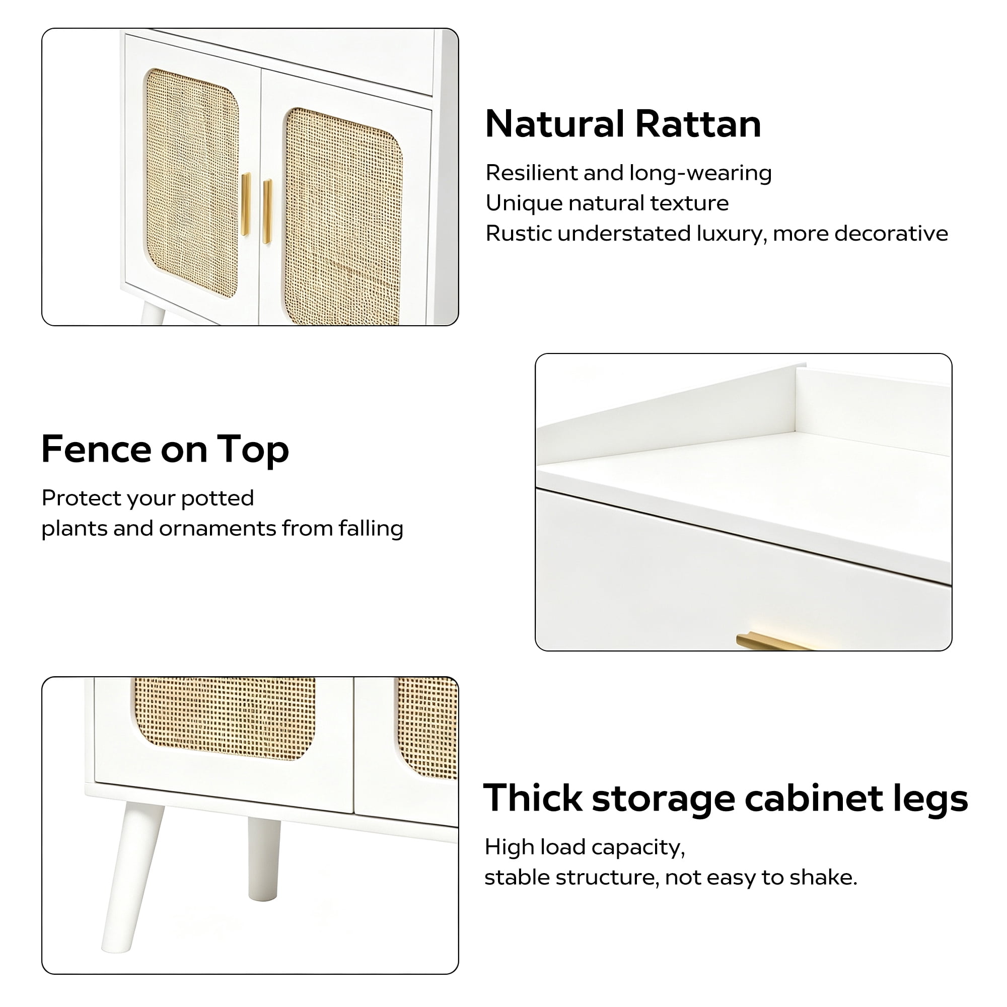 Kitchen Storage Cabinet, Farmhouse Buffet Cabinet , Storage with 1 Drawers and 2 Doors, Cabinet with Solid Wood Feet,Floor Sideboard Buffet for Living Room, Dining Room, Bathroom,(white Color)