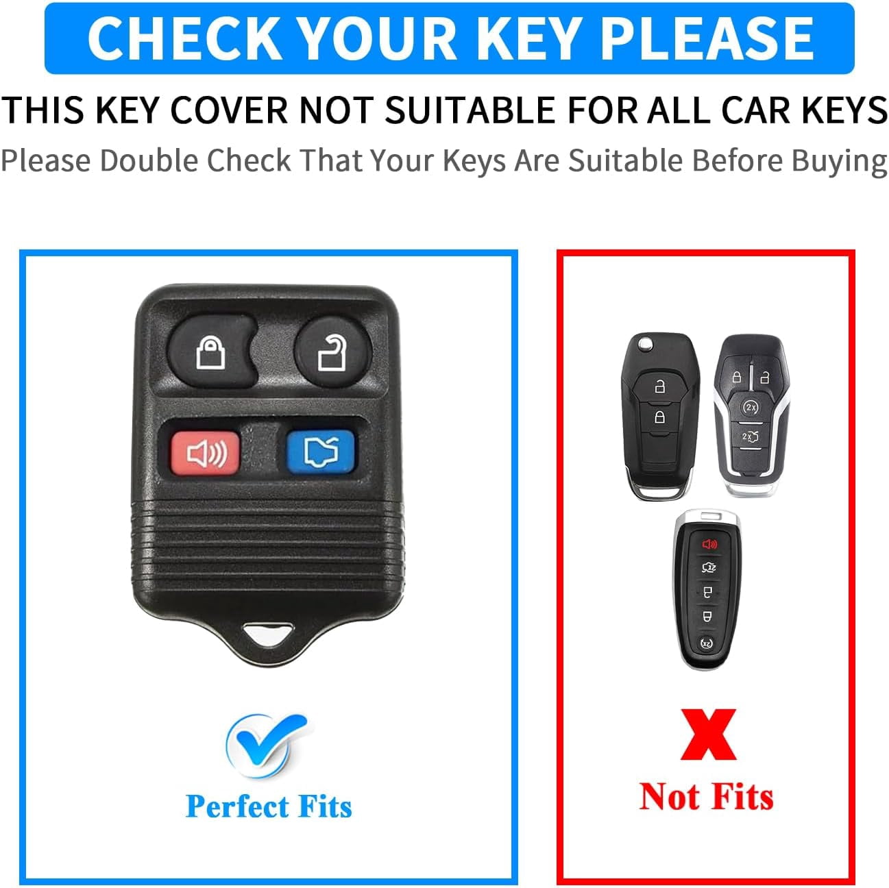 Key Fob Cover Compatible with Fit for Ford Mustang Focus Explorer Edge Taurus Lincoln Mercury Smart Car 4 Buttons Soft TPU Full Protector Keychain Case Holder Protector