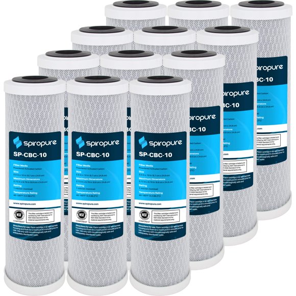 SpiroPure Replacement for CB1-10 255382-43 CBC-10 155713-43 CB-25-1001 10x2.5 1 Micron NSF Carbon Water Filter Cartridge (12 Pack)
