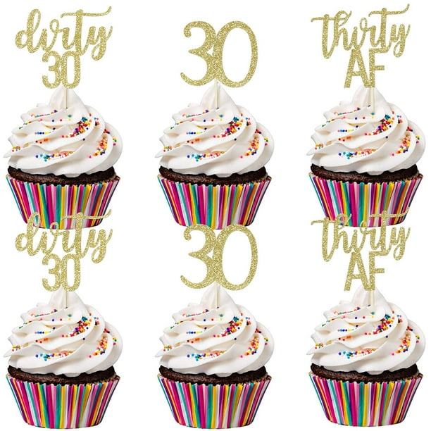 24pcs Dirty 30 Cupcake Toppers Thirty Af Cupcake Toppers 30 Cupcake Toppers Gold Glitter 30th Birthday Cupcake Toppers 30th Birthday Decorations For Women Walmart Com
