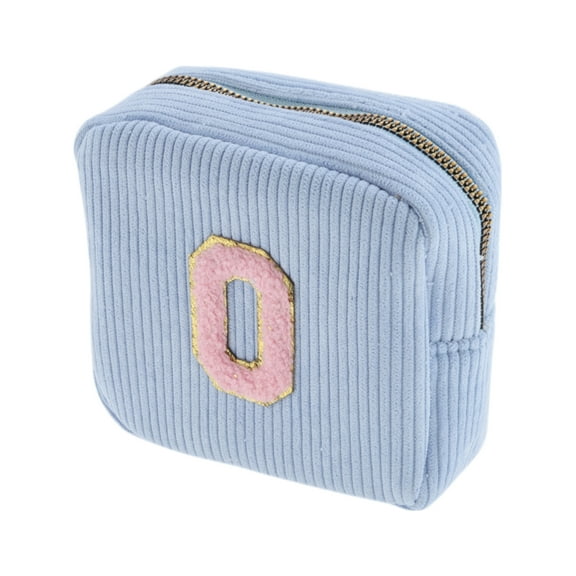 Unique Bargains 1 Pc Letter O Pattern Makeup Bag for Travel Blue Corduroy