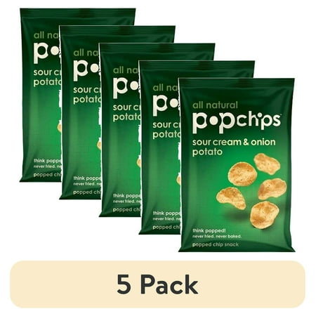 (5 pack) Popchips All Natural Potato Chips, Sour Cream and Onion Flavored, 0.8 oz Bag