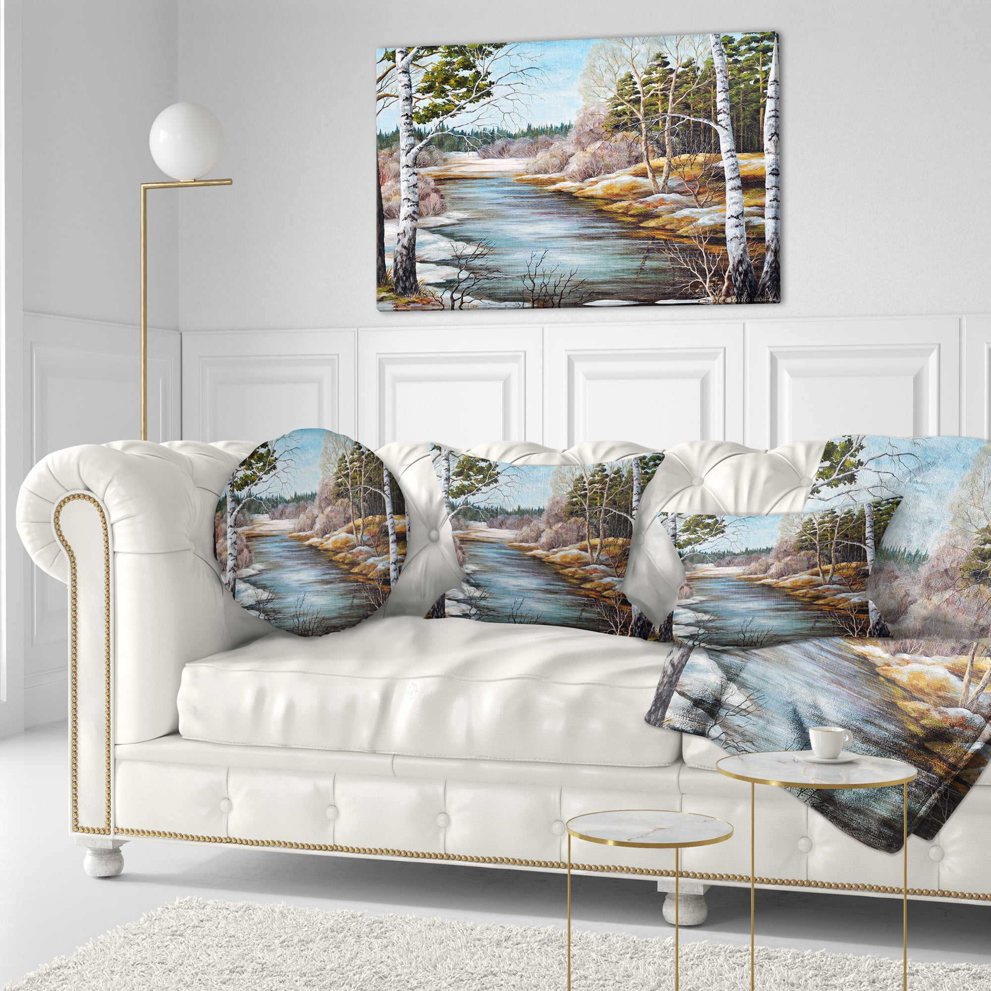 Designart The spring Siberian River - Landscape Printed Throw Pillow - 12x20