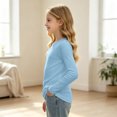 thumbnail image 6 of Girls Solid Top Long Sleeve Ribbed Crew Neck Slim Fit Basic Tee Fall Shirts, 6 of 6
