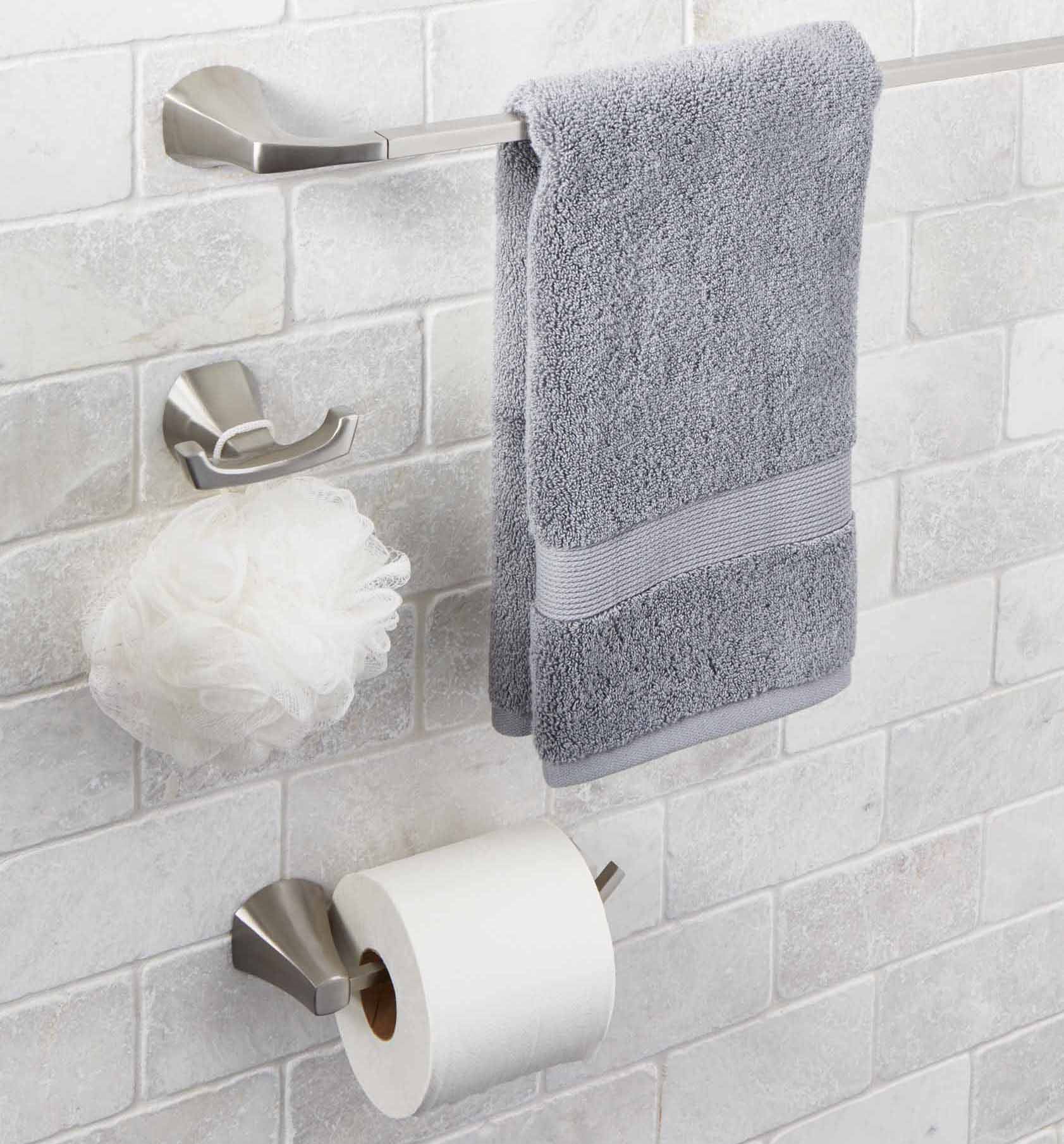 Better Homes & Gardens Simple Flare 3-Piece Bath Hardware Set, Satin Nickel, Wall Mounted, Towel Bar, Toilet Paper Holder, Robe Hook