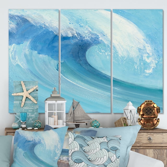 Designart - Ocean Wave Handpainted with White Foam - Beach Canvas Art