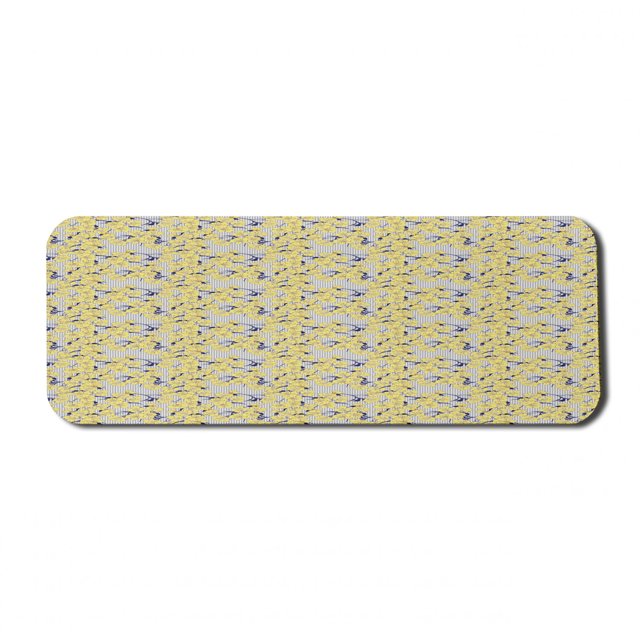 Flowers Computer Mouse Pad, Buttercup Daffodil Bouquet Spring Blooming Beauty Branches on Stripes, Rectangle Non-Slip Rubber Mousepad Large, 31" x 12", Mustard Dark Navy Blue, by Ambesonne