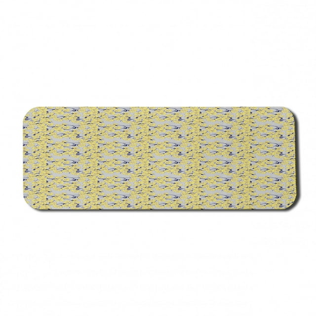 Flowers Computer Mouse Pad, Buttercup Daffodil Bouquet Spring Blooming Beauty Branches on Stripes, Rectangle Non-Slip Rubber Mousepad Large, 31" x 12", Mustard Dark Navy Blue, by Ambesonne