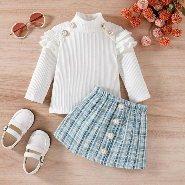 LOVEBAY Toddler Baby Girl Skirt Outfit Long Sleeve Ruffle Shirt