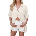 thumbnail image 5 of Short Sleeve Crewneck Button Down Womens Sweaters Spring Open Front Chunky Cardigan Sweaters for Women Lapel, 5 of 5