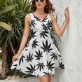thumbnail image 3 of Weed Pattern Women's Tank Dress V Neck Sleeveless Summer Sundress, 3 of 7