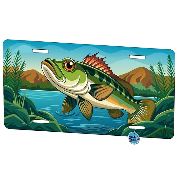 Peeking Bass Fish Fishing Metal Novelty License Plate