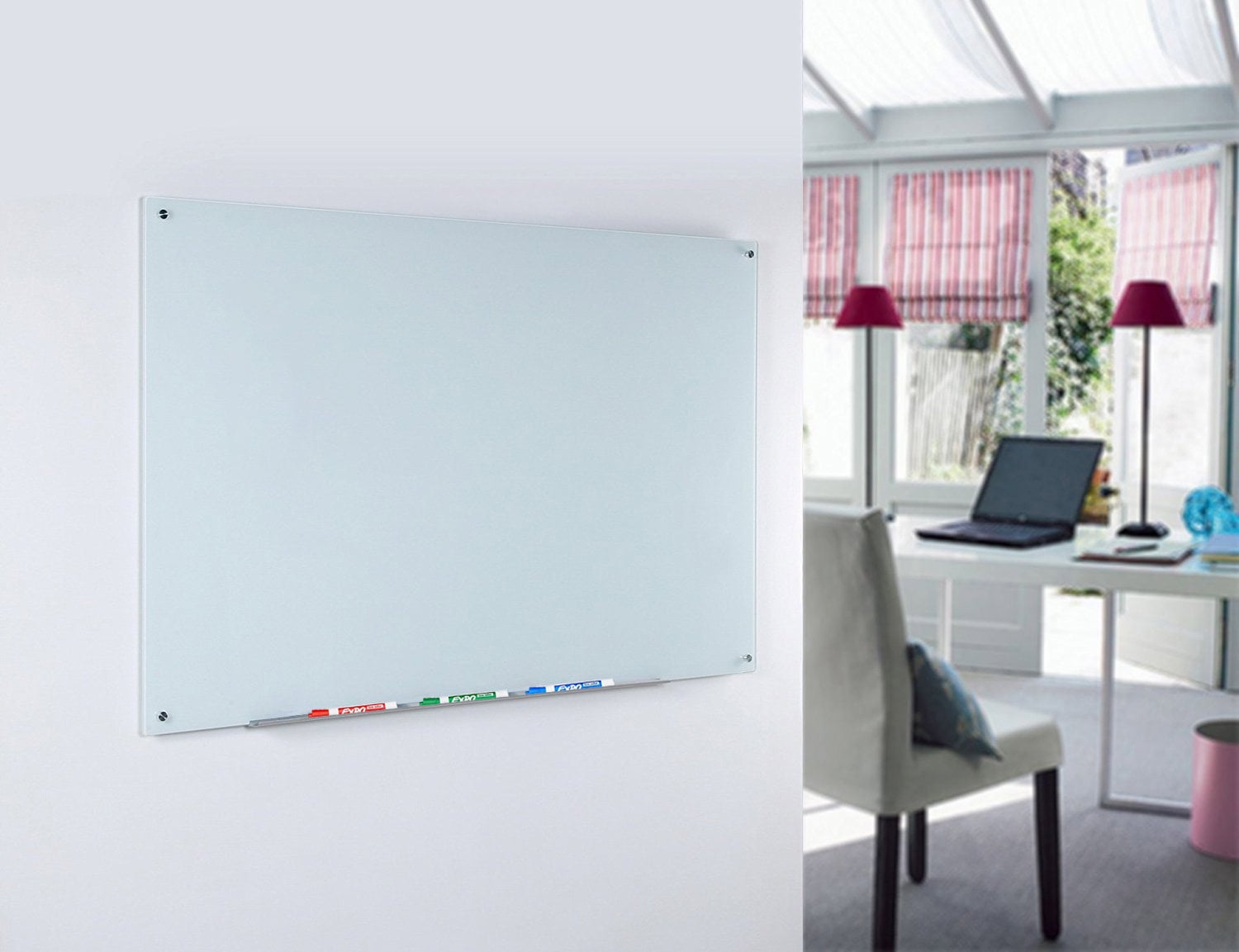Magnetic Glass Dry-Erase Whiteboard Set - 24" x 36" - Includes Magnets, and Aluminum Marker Tray