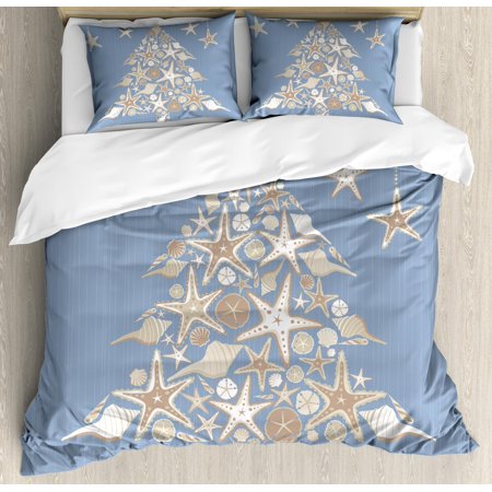 Christmas Duvet Cover Set Nautical Elements Sea Life Theme With