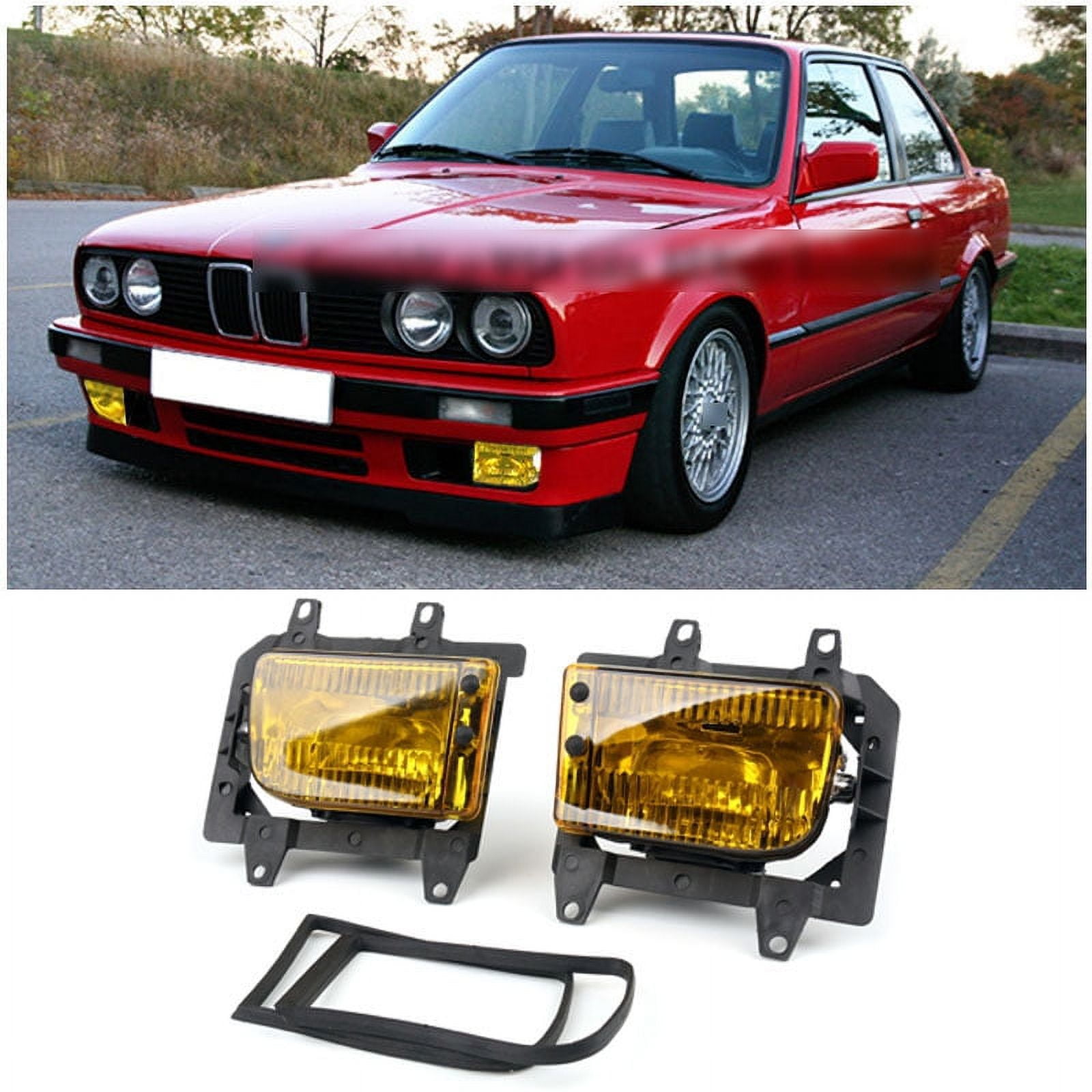 Front Bumper Fog Lights Plastic Lens Kit for 85 93 BMW E30 3 Series Sedan Generic Yellow