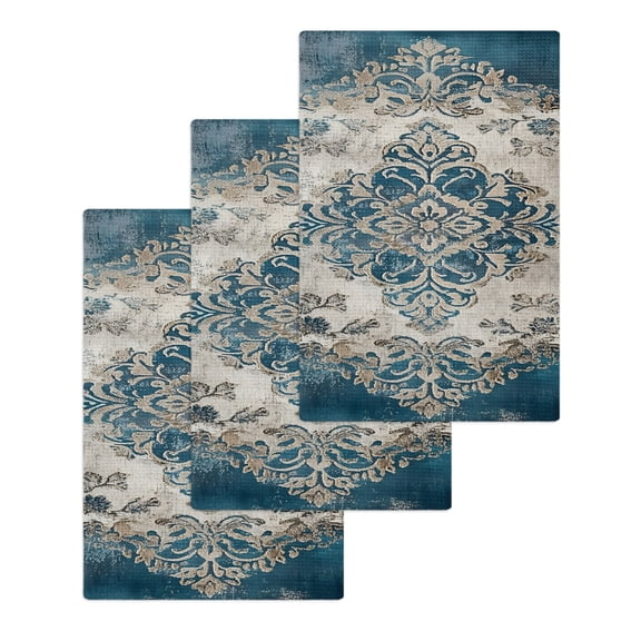 Blue Boho Floral Kitchen Dish Towels for Drying Dishes Set of 3, Vintage National Flower Waffle Weave Microfiber Hand Tea Bathroom Towels Quick Dry & Absorbent Towel 15.7x23.6