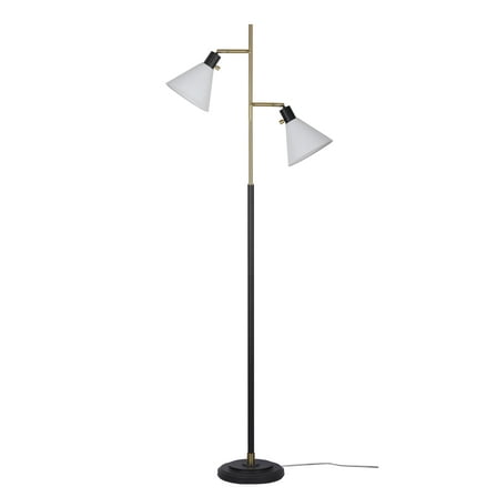 Better Homes & Gardens 68"H Metal Floor Lamp with Adjustable Dual Shades, Black and Gold Finish, White Linen Shades