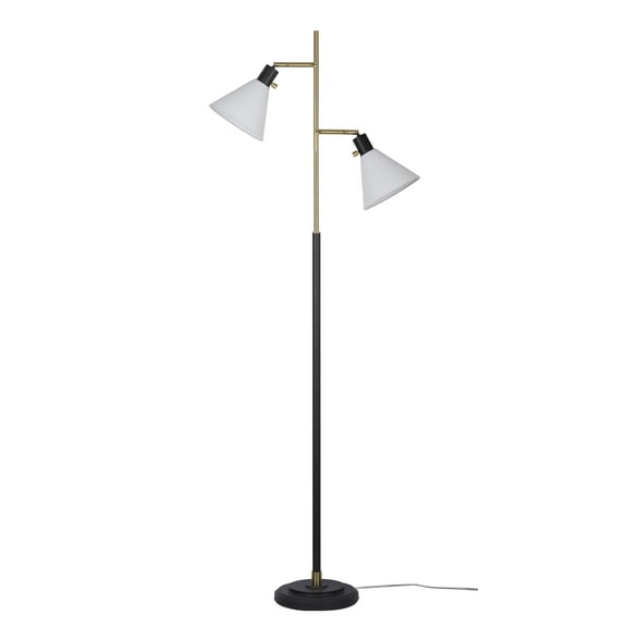 Better Homes & Gardens 68"H Metal Floor Lamp with Adjustable Dual Shades, Black and Gold Finish, White Linen Shades
