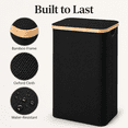thumbnail image 3 of FOUKUS 100L Large Laundry Hamper with Lid: Laundry Basket with Bamboo Handles for Clothes and Toys, Freestanding Collapsible Laundry Basket for Bedroom and Bathroom - Black, 3 of 6