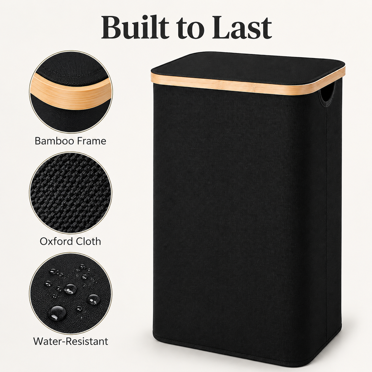 Foukus 100L Large Laundry Hamper with Lid, Black photo 3