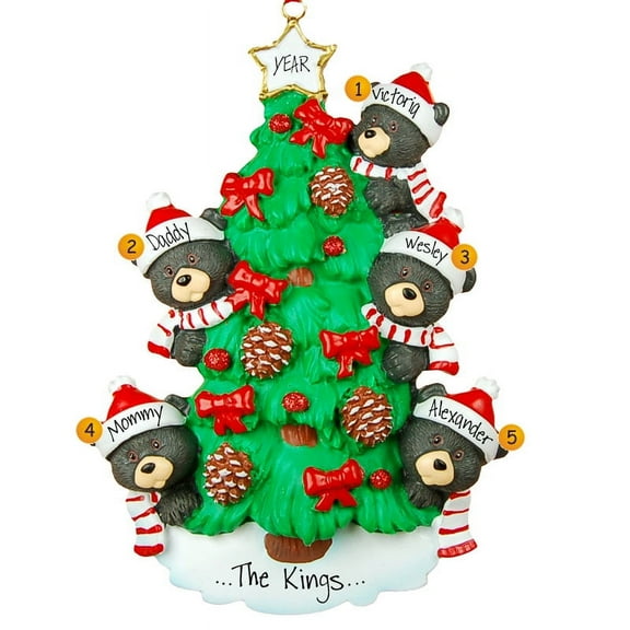 Bear Tree Family 5 Personalized Christmas Ornament DO-IT-YOURSELF