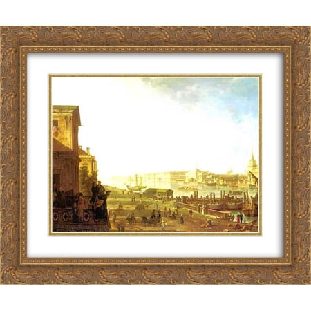 Fyodor Alekseyev 2x Matted 24x20 Gold Ornate Framed Art Print 'The Admiralty and the Winter Palace viewed from the Military College'