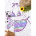 thumbnail image 3 of 3 Piece Skirt Bathing Suit Metallic Reflective Bikini Set High Leg String Halter Swimwear For Big Bust Older Women With Pareo, 3 of 3