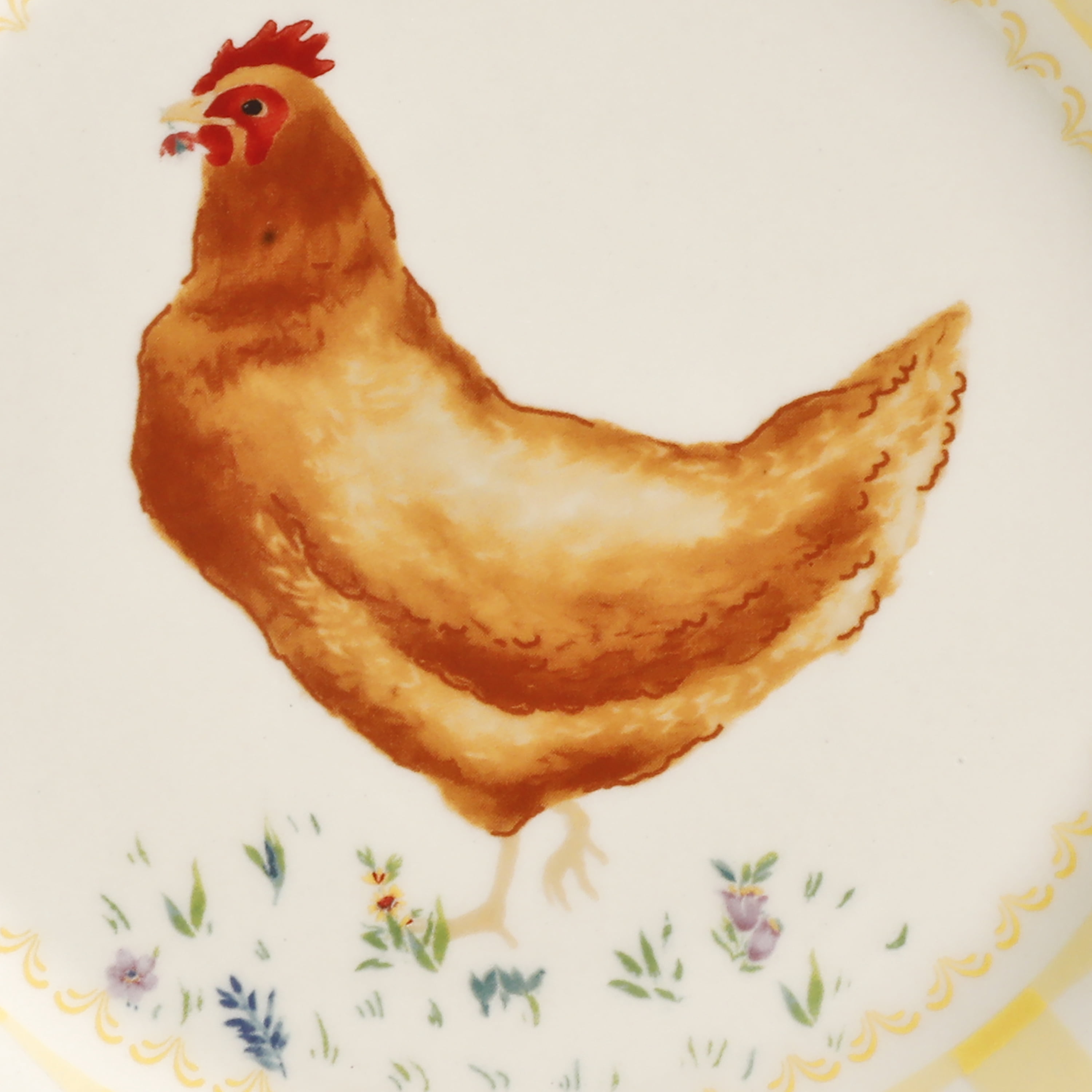 The Pioneer Woman Yellow Gingham with Chicken Decal Appetizer Plate