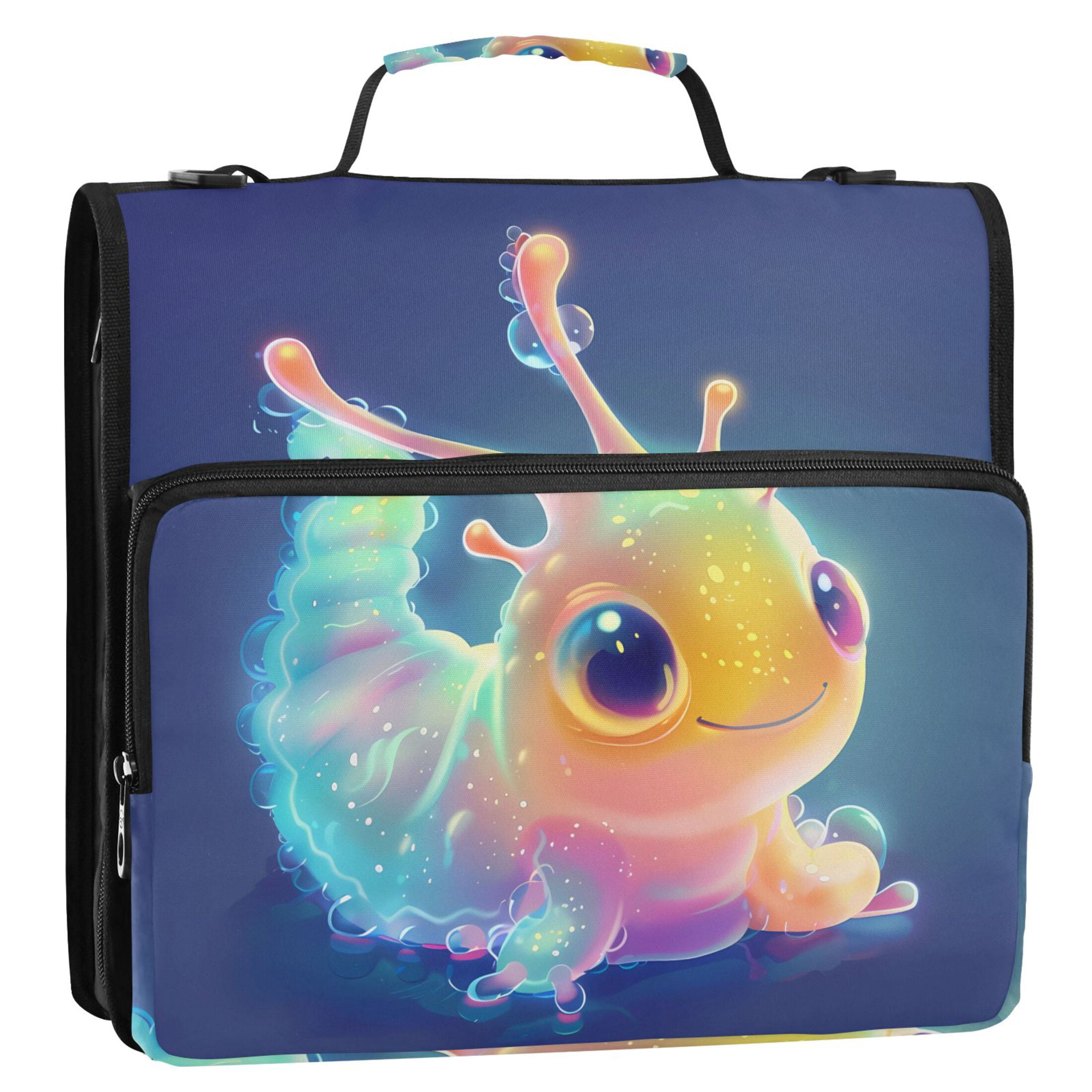3 Ring Zipper Binder with Shoulder Strap Waterproof Trapper Keeper 2 Inch D-Ring 500 Sheets Capacity Cute Glow Sea Slug