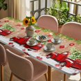 thumbnail image 3 of Christmas Table Cloths for 8 Foot Rectangle Tables, Red Truck Xmas Tree Branch Red Balls Snowflakes Patio Waterproof Elastic Fitted Tablecloths, Washable Rectangular Table Cover for Camping, 3 of 8