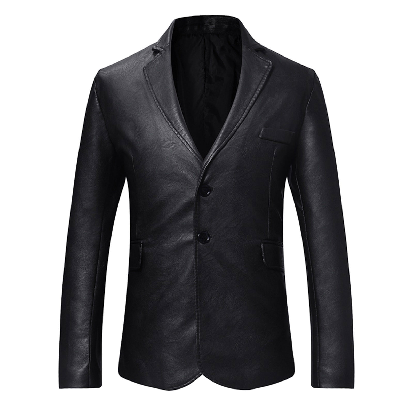 QENGING Men's Suit Jacket Casual Blazer Suit Solid Washed Leather Turndown Slimfit Single