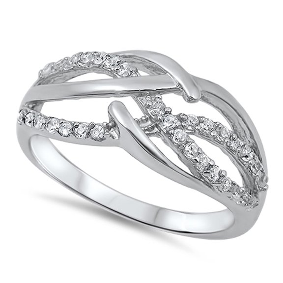 White Cubic Zirconia Criss Cross Infinity Knot Ring .925 Sterling Silver Band Jewelry Female Size 7