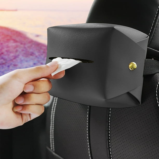 Porta pañuelos universal para coche - Caja de almacenamiento de toallas de papel de piel sintética con correas para el hombro para vehículos, camiones y SUV - Opciones en negro, rosa y azul