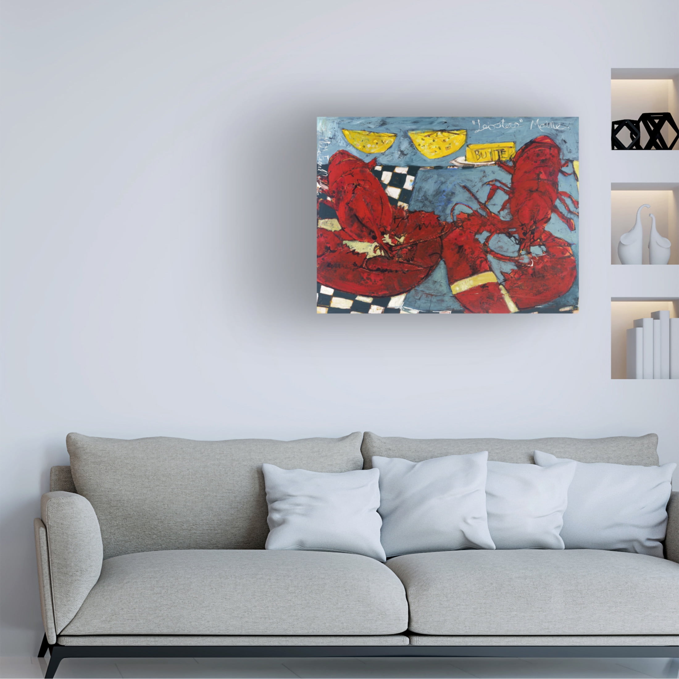 Canvas Wall Art - Erin McGee Ferrell 'Twin Lobsters II' Wall Art for Living Room, Bedroom, or Office Décor by Trademark Fine Art - 47 x 35 Inches