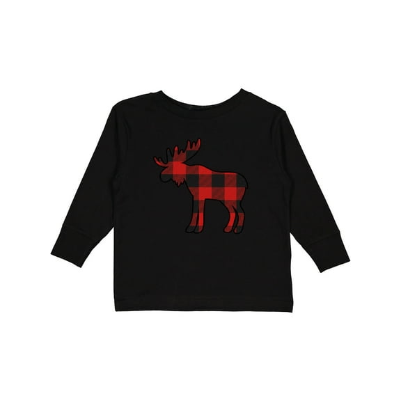 Inktastic Moose Silhouette Plaid Boys or Girls Long Sleeve Toddler T-Shirt