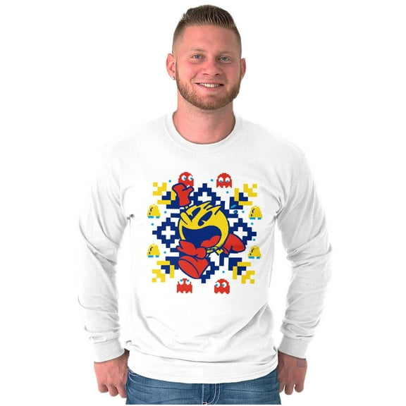 Ugly Christmas Pixel PACMAN Snowflake Long Sleeve TShirt Men Women Brisco Brands S