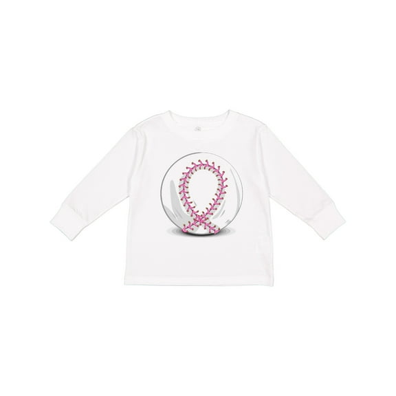 Inktastic Pink Breast Cancer Ribbon Baseball Boys or Girls Long Sleeve Toddler T-Shirt
